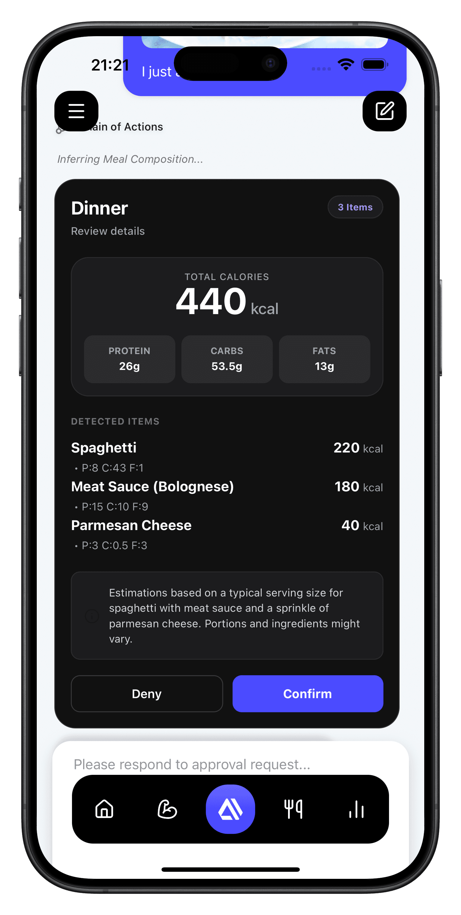Food analysis result
